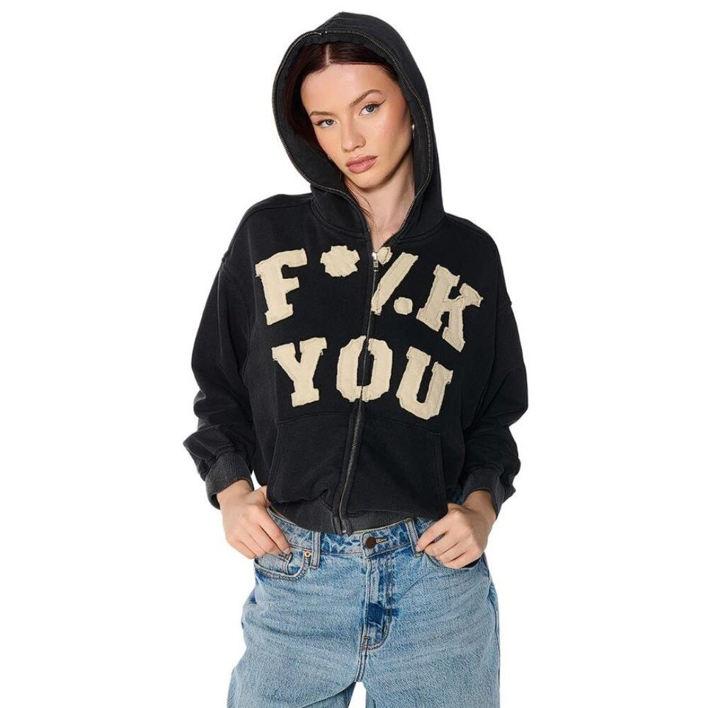 AKIRA Black Zip-Up Hoodie with Cream Graphic